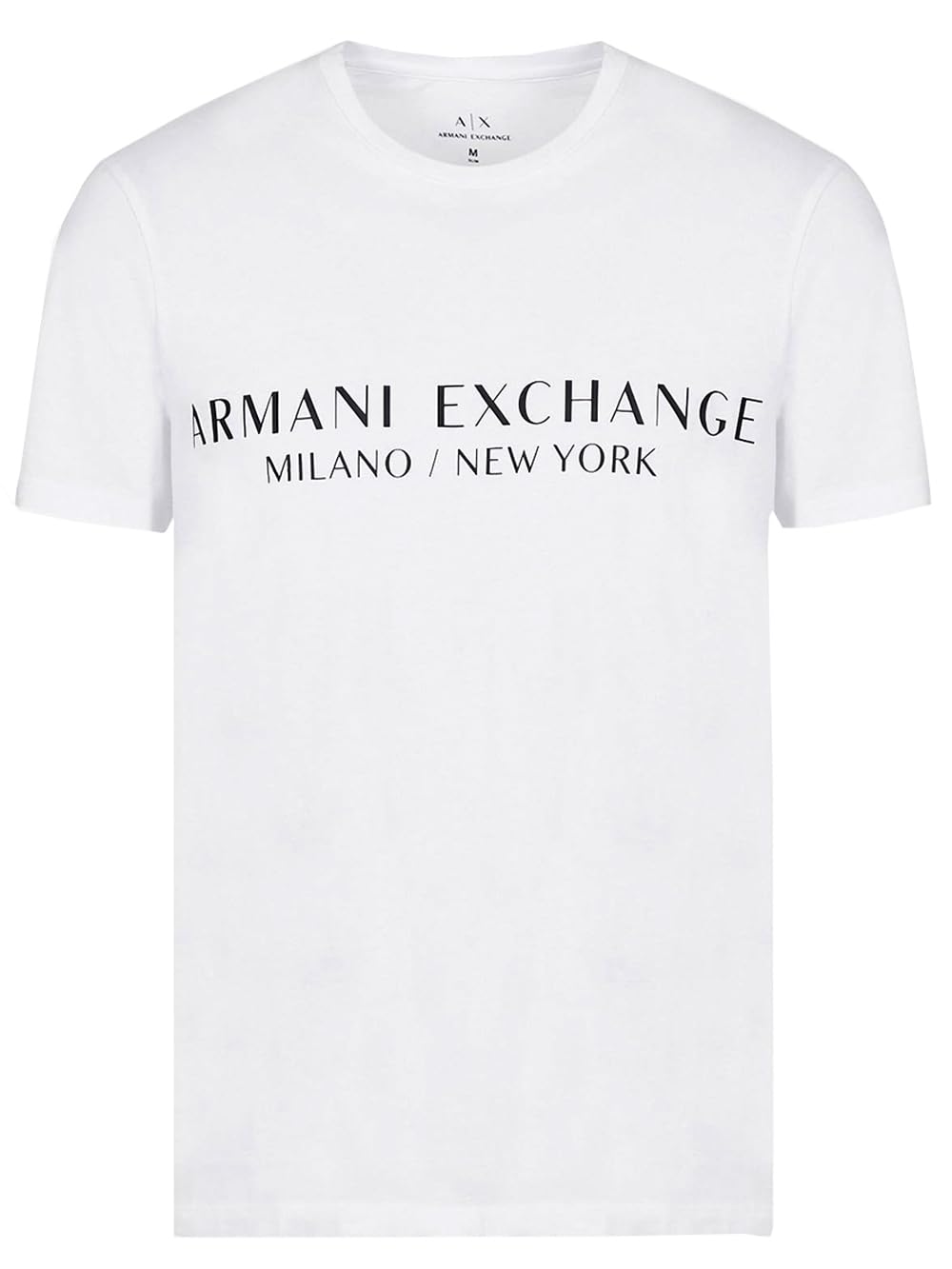 A｜X ARMANI EXCHANGE Men's Short Sleeve Milan New York Logo Crew Neck T-Shirt, White, L