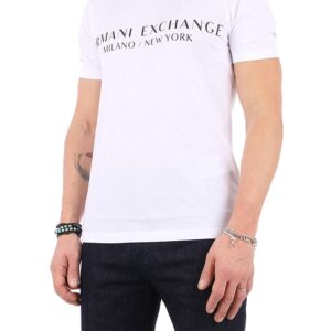 A｜X ARMANI EXCHANGE Men's Short Sleeve Milan New York Logo Crew Neck T-Shirt, White, L