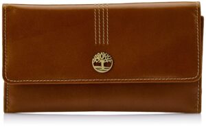 timberland women's leather rfid flap wallet clutch organizer, cognac (buff apache), one size