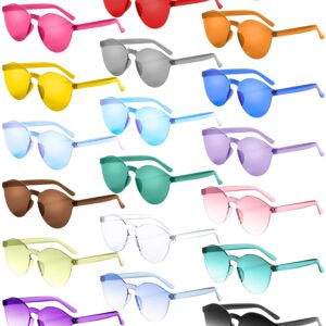 Gejoy 21 Pieces Round Rimless Sunglasses Transparent Candy Color Tinted Eyewear, Multicoloured, Medium