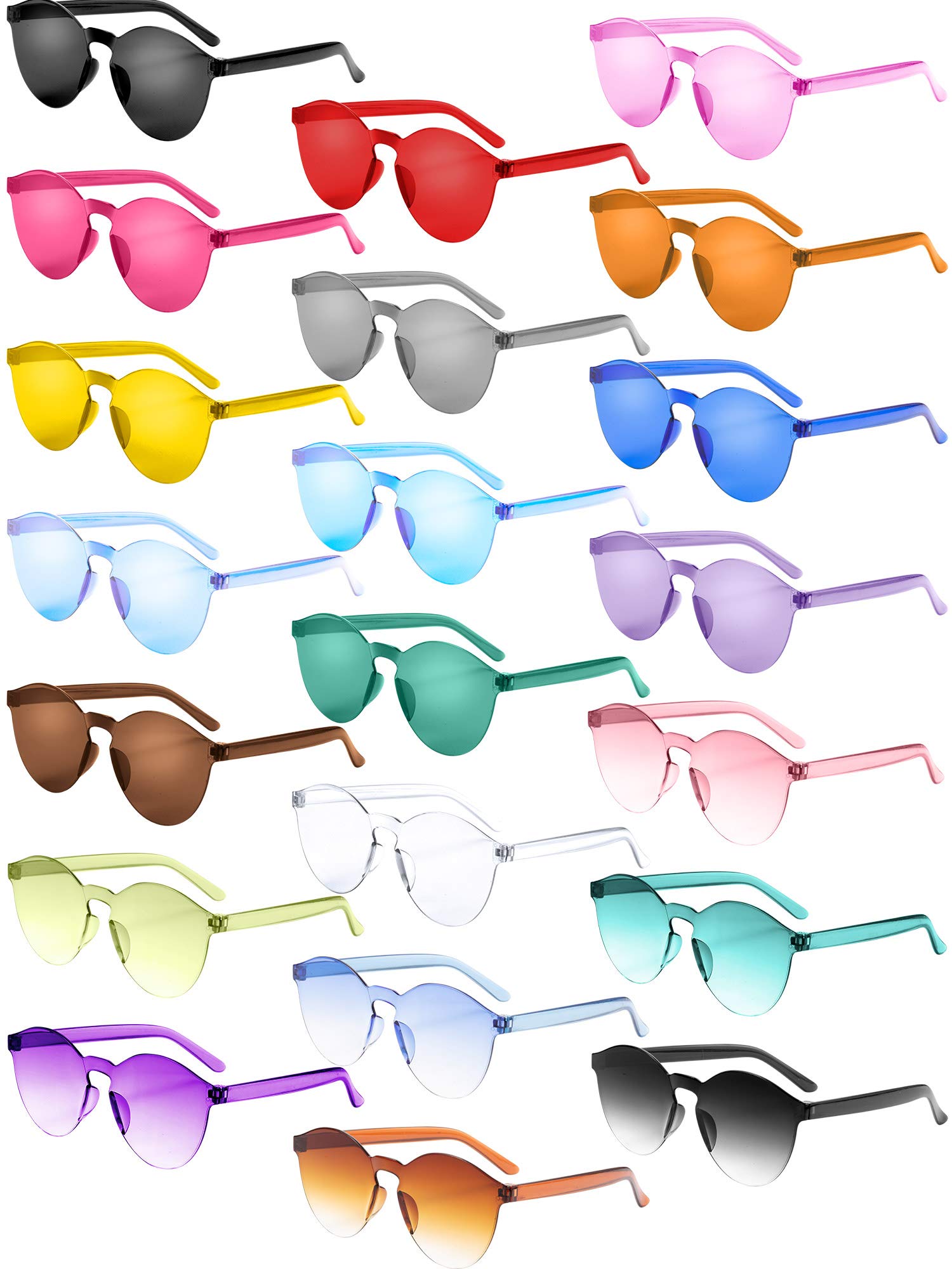 Gejoy 21 Pieces Round Rimless Sunglasses Transparent Candy Color Tinted Eyewear, Multicoloured, Medium