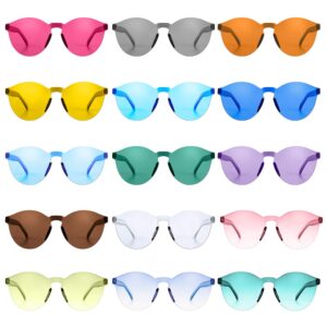 Gejoy 21 Pieces Round Rimless Sunglasses Transparent Candy Color Tinted Eyewear, Multicoloured, Medium