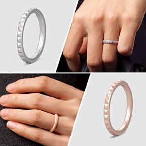 ThunderFit Thin and Stackable Silicone Rings for Women, Rubber Wedding Bands for Women Engagement Diamond Pattern 2.5mm Wide 2mm Thick - 1/4/6/8/16 Variety Multipack