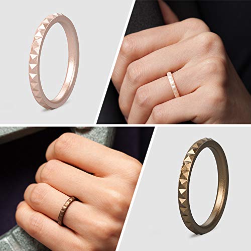 ThunderFit Thin and Stackable Silicone Rings for Women, Rubber Wedding Bands for Women Engagement Diamond Pattern 2.5mm Wide 2mm Thick - 1/4/6/8/16 Variety Multipack