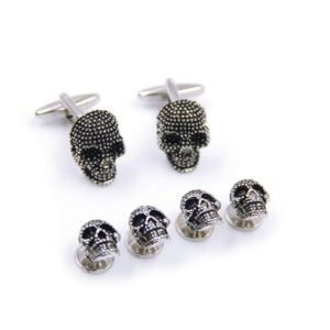 black skull cufflinks and dress shirt studs set for tuxedo party gift accessories