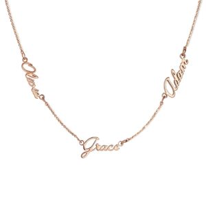 GR35Z9 Custom 3 Name Necklace Personalized 18k Gold Plated Monogram Initial Womens Necklace