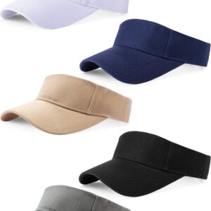 5 Pieces Sport Wear Athletic Visor Sun Visor Adjustable Cap Men Women Sun Sports Visor Hat (Navy, Black, White, Khaki, Light Gray)