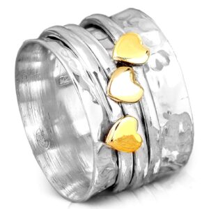 boho-magic spinner ring for women 925 sterling silver with brass hearts and fidget bands (8)