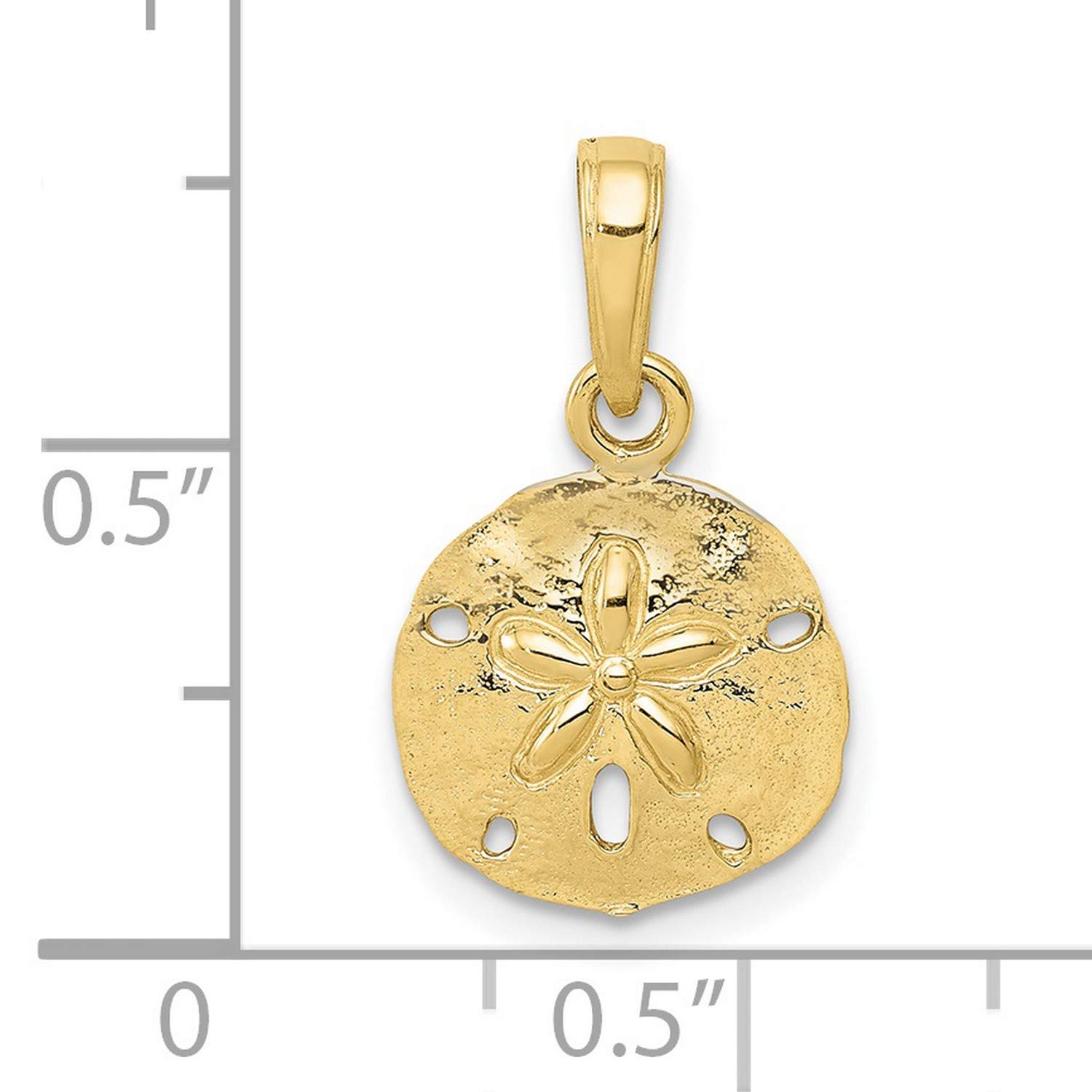 10k Yellow Gold Weathered Sand Dollar Pendant 14 mm x 11 mm