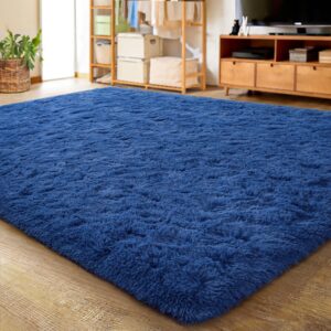 LOCHAS Ultra Soft Indoor Modern Area Rugs Fluffy Living Room Carpets for Children Bedroom Home Decor Nursery Rug 4x5.3 Feet, Light Navy