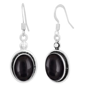 10.89Cts Natural Black Onyx Earrings For Women July Birthstone Jewelry Sterling Silver Women's Day Gifts For Mom Wife Sister