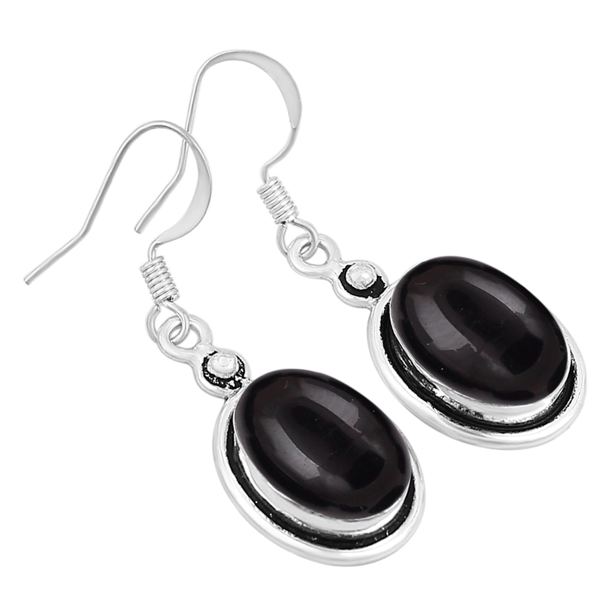 10.89Cts Natural Black Onyx Earrings For Women July Birthstone Jewelry Sterling Silver Women's Day Gifts For Mom Wife Sister