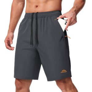 MAGCOMSEN Gym Shorts Men with Zipper Pockets Jogging Shorts Quick Dry Shorts Camping Running Lightweight Shorts Dark Grey 34