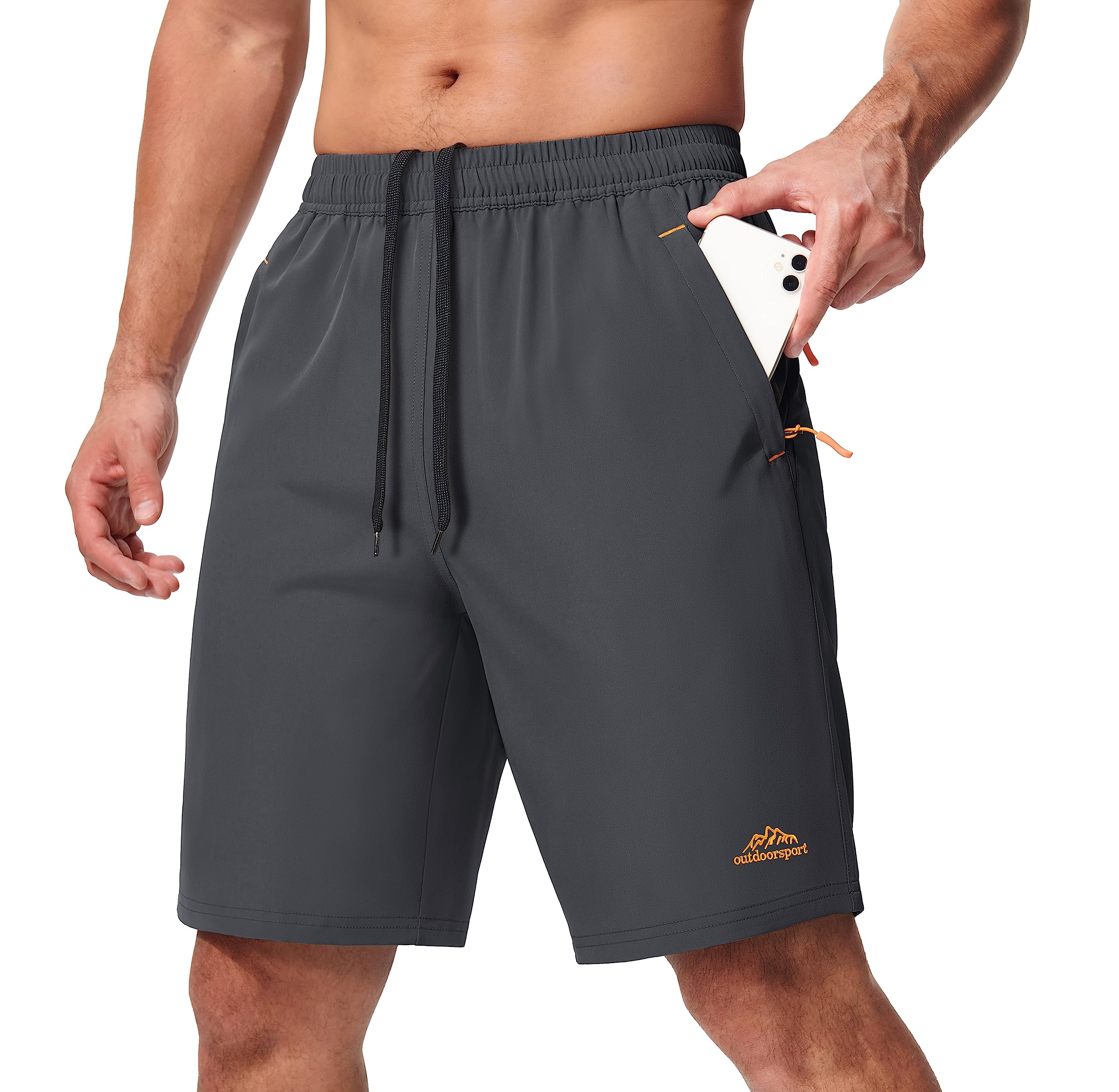 MAGCOMSEN Gym Shorts Men with Zipper Pockets Jogging Shorts Quick Dry Shorts Camping Running Lightweight Shorts Dark Grey 34