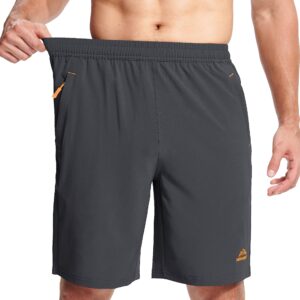 MAGCOMSEN Gym Shorts Men with Zipper Pockets Jogging Shorts Quick Dry Shorts Camping Running Lightweight Shorts Dark Grey 34