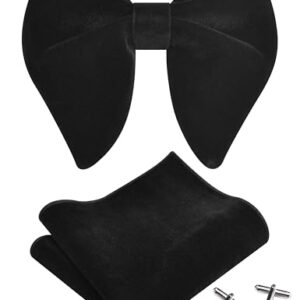 GUSLESON Solid Black Bow Ties For Men Velvet Pre-tied Bowtie and Pocket Square Cufflink Sets Adult Gifts (0571-18)