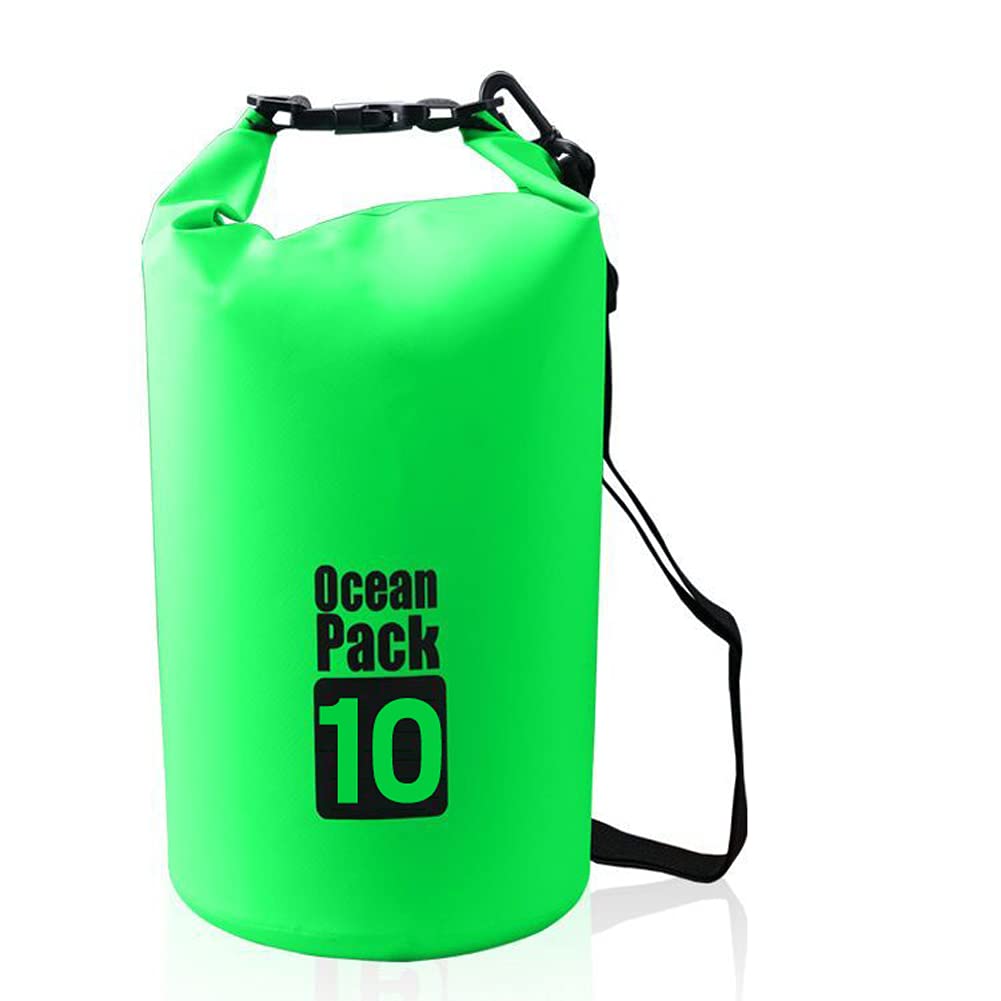 Acever Outdoor Dry Sack/Floating Waterproof Bag 2L/3L/5L/10L/15L/20L/30L for Boating, Kayaking, Hiking, Snowboarding, Camping, Rafting, Fishing and Backpacking (Green, 10L)