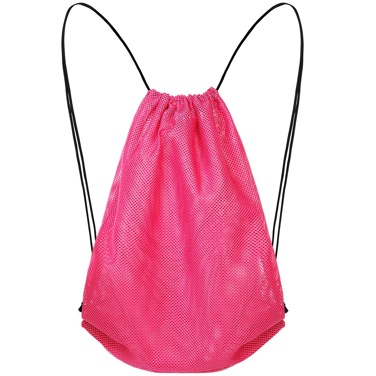 Frienda Mesh Drawstring Backpack Bag Multifunction Mesh Bag for Swimming, Gym, Clothes (Fluorescent Pink)