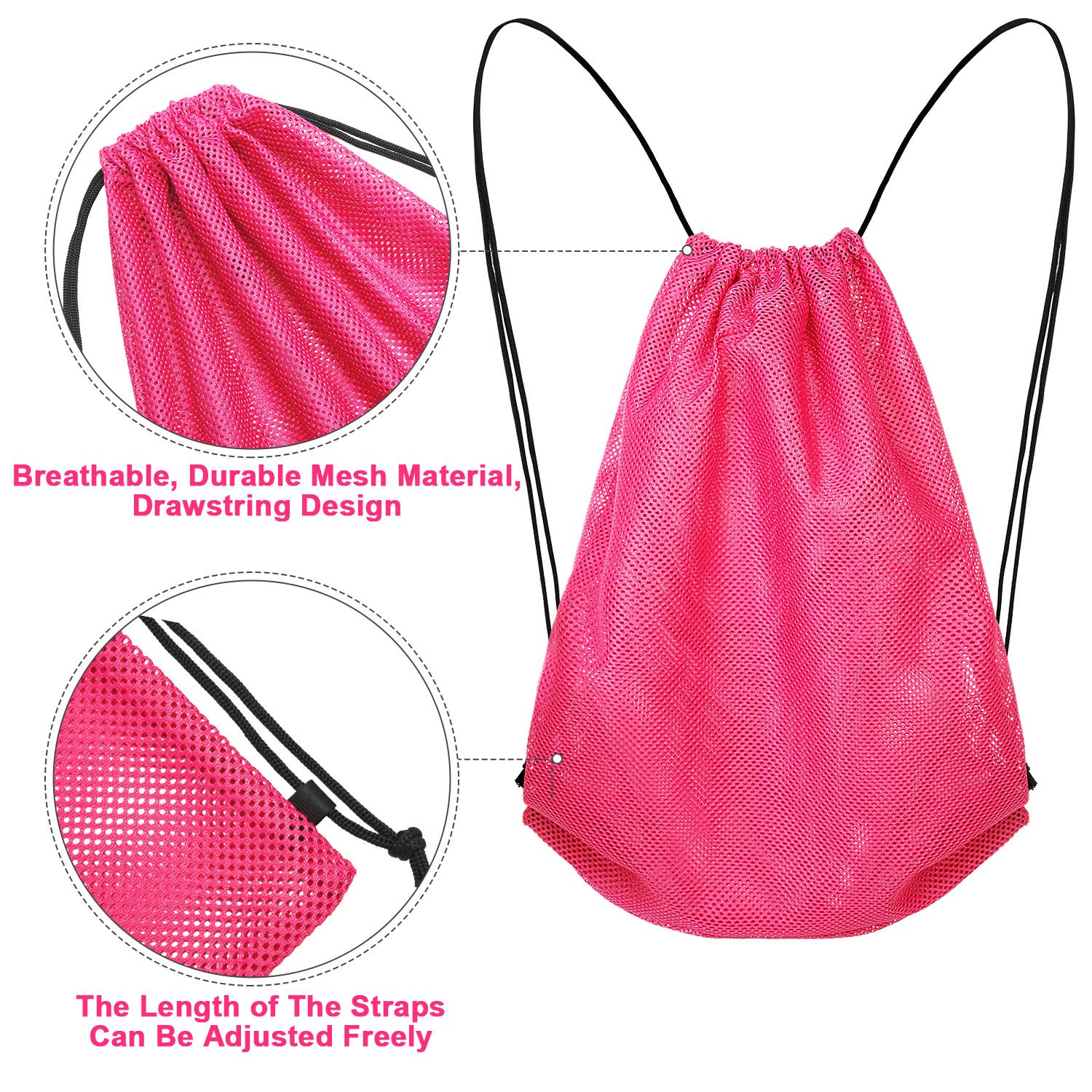 Frienda Mesh Drawstring Backpack Bag Multifunction Mesh Bag for Swimming, Gym, Clothes (Fluorescent Pink)