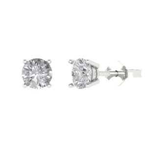 Clara Pucci 1.0 ct Round Cut Conflict Free Solitaire White Lab Created Sapphire Designer Stud Earrings Solid 14k White Gold Push Back