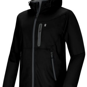 Little Donkey Andy Men's Lightweight Hooded Softshell Jacket for Running Travel Hiking, Windproof, Water Repellent Black Size L