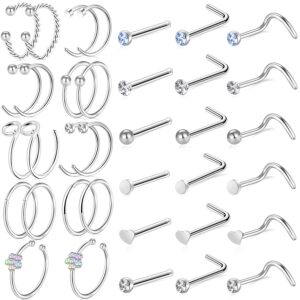 onesing 36 pcs nose rings for women nose piercings jewelry nose studs 20g nose rings hoop screw stainless steel for women men