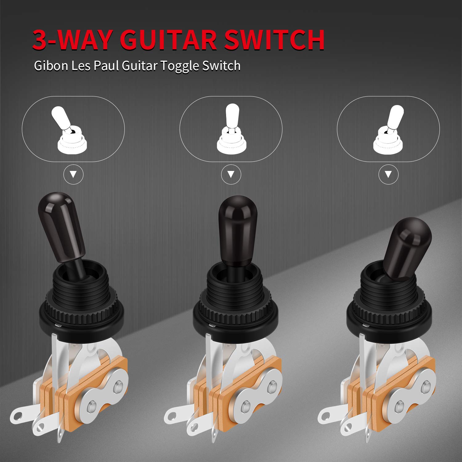 DaierTek 3 Way Guitar Toggle Switch Pickup Selector for Gibson Epiphone Les Paul Electric Guitar (Black Tip)