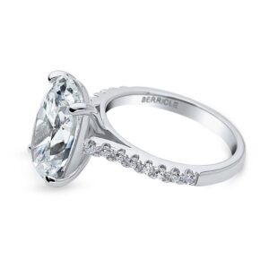 BERRICLE Sterling Silver Solitaire Wedding Engagement Rings 5.5 Carat Oval Cut Cubic Zirconia CZ Statement Cocktail Ring for Women, Rhodium Plated Size 6