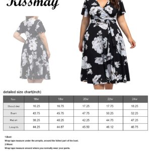 kissmay Plus Size Midi Dress,Floral Casual Dresses with Pockets Spring&Summer Dress for Women 70s Plus Mid-Length Dress for Cocktail Party A Line Swing Dresses with Belted V Neck Blue Yellow 24 PlusL