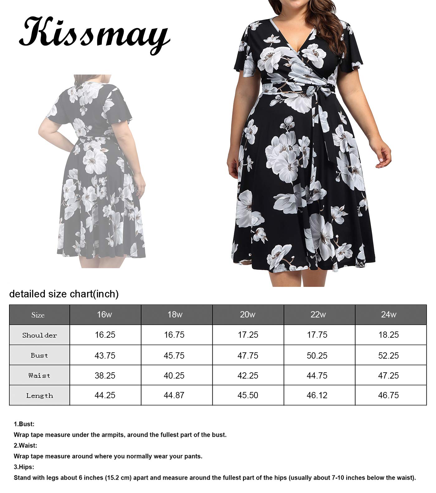 kissmay Plus Size Midi Dress,Floral Casual Dresses with Pockets Spring&Summer Dress for Women 70s Plus Mid-Length Dress for Cocktail Party A Line Swing Dresses with Belted V Neck Blue Yellow 24 PlusL