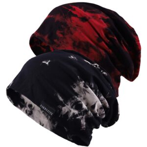 wimdream men slouchy beanie hat thin baggy summer skull cap (black/claret)