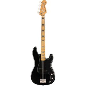 fender squier classic vibe 70s precision bass, black, maple fingerboard, full size, 4 string electric bass guitar