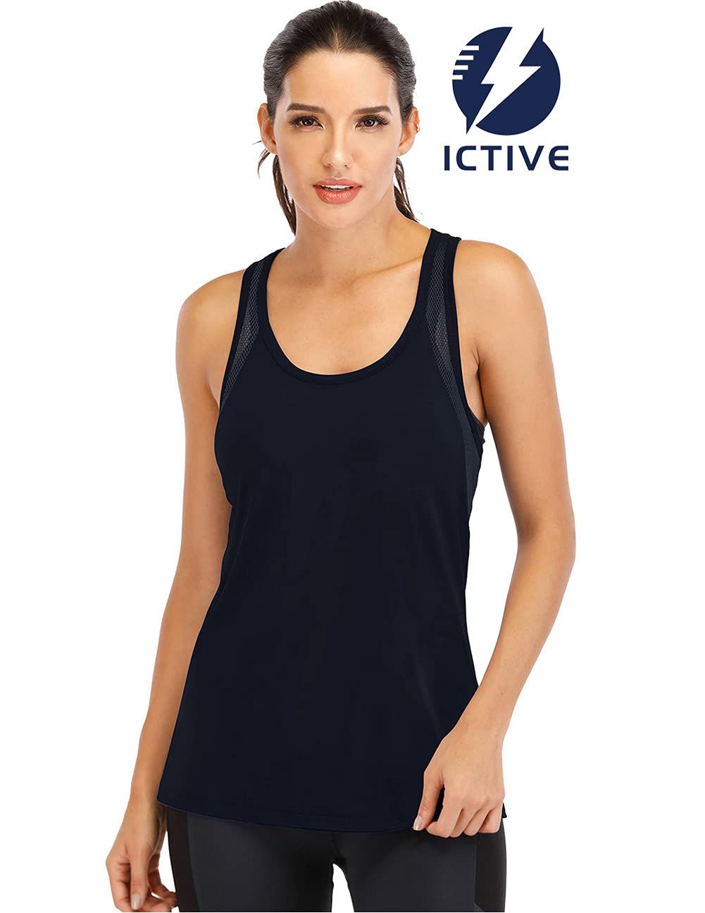 ICTIVE Workout Tank Tops for Women Loose fit Yoga Tops for Women Mesh Racerback Tank Tops Open Back Muscle Tank Workout Tops for Women Running Tank Tops Activewear Gym Tops Black L