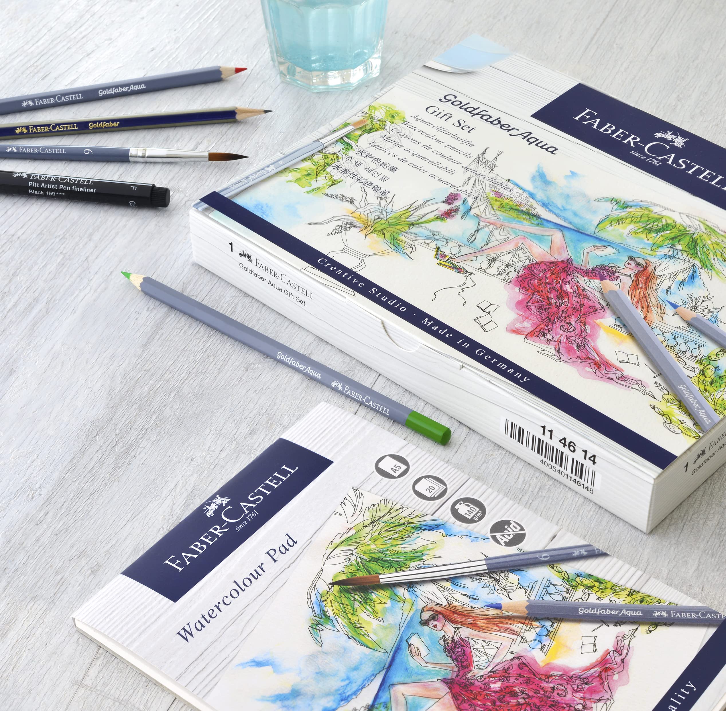 Faber-Castell Goldfaber Aqua Watercolor Gift Set - Watercolor Pencils for Adults, Includes Watercolor Paper and Accessories