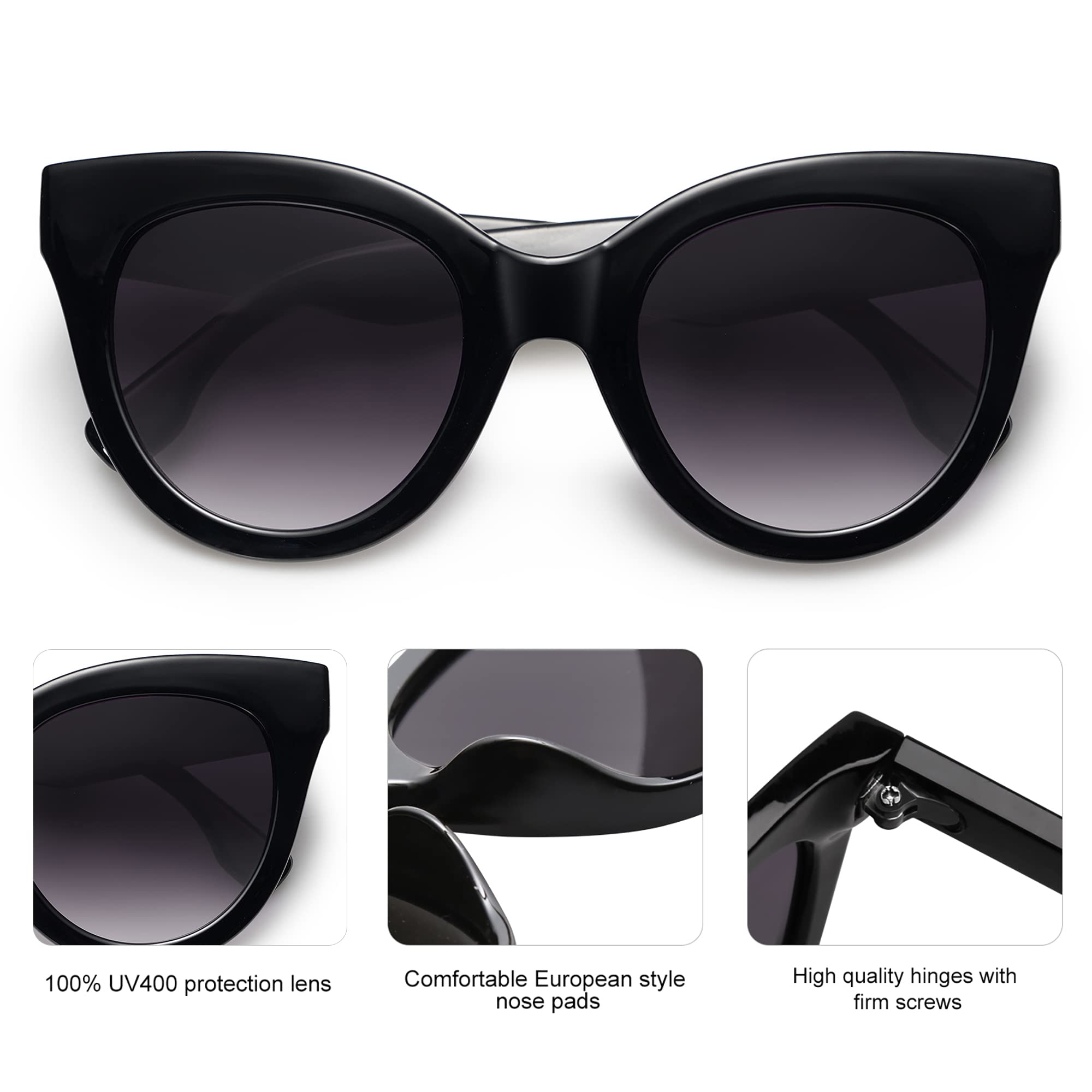 SOJOS Retro Oversized Cateye Sunglasses for Women Large Vintage Trendy Shades SJ2074, Black/Grey