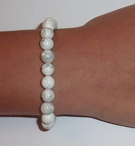 Hidden Hollow Beads Howlite Natural White Stone Women's Stretch Bracelet, Inspirational Message Charm (Be Stronger Than the Storm)