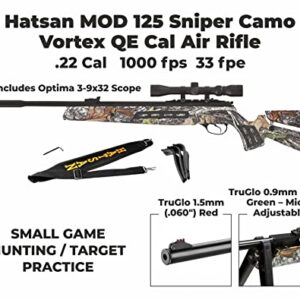 Hatsan Mod 125 Sniper Camo .22 Cal 1250 FPS / 33 FPE - Vortex Piston Break Barrel Air Rifle 22 Caliber + 3-9×40 Scope, Adjustable Cheek Piece & QuietEnergy QE air Gun + Wearable4U 250x Pellets Bundle