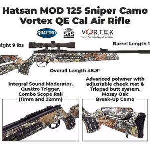 Hatsan Mod 125 Sniper Camo .22 Cal 1250 FPS / 33 FPE - Vortex Piston Break Barrel Air Rifle 22 Caliber + 3-9×40 Scope, Adjustable Cheek Piece & QuietEnergy QE air Gun + Wearable4U 250x Pellets Bundle