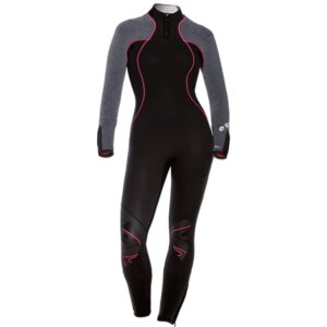 bare 7mm women's nixie ultra full wetsuit | great for scuba diving | comfortable full stretch neoprene | long sleeve | unique omnired material woven into fabric for added warmth | grey heather 08