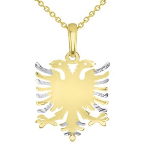 Jewelry America Solid 14k Yellow Gold Double-Headed Eagle National Symbol of Albania Pendant Necklace with Rolo Chain, 20"