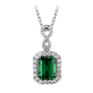 DovEggs Elongated Emerald Cut Moissanite Pendant for Women Center 3ct 7x9mm Zambia Emerald Halo Infinity Pendant Necklace with Moissanite Accents 14K Gold QUALITY Sterling Silver