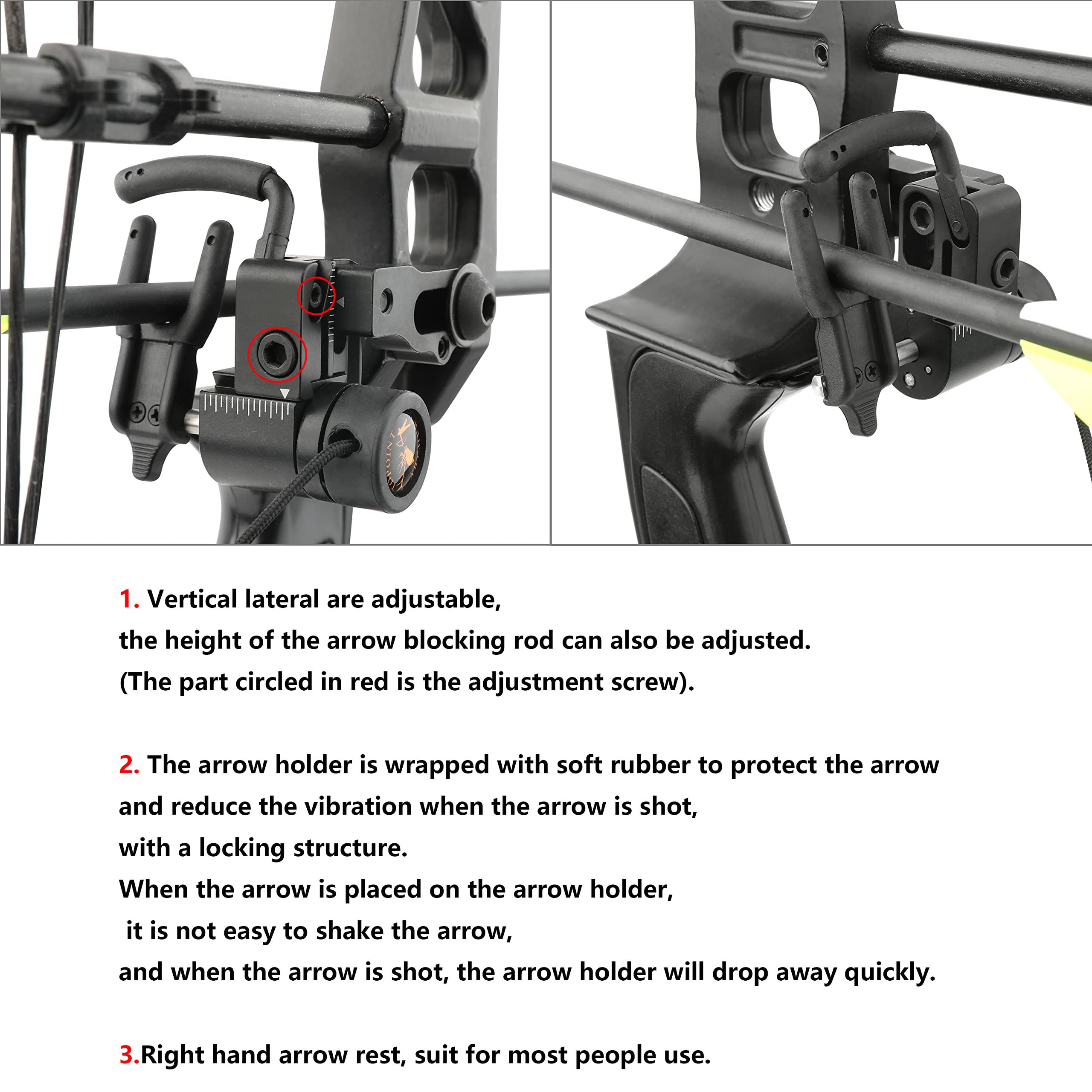 AMEYXGS Drop Away Arrow Rest for Compound Bow Right/Left Hand Compound Bow Arrow Rest with Locking Structure (Right Hand, BLACK)