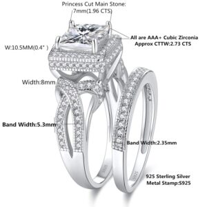 MABELLA Princess Cut Cubic Zirconia Wedding Rings for Women Halo Cz Infinity Engagement Bridal Ring Sets,925 Sterling Silver Gifts for Her,Size 9