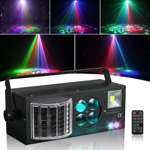 Dj Disco Party Lights Ball Stage Lights 4 in 1 RGBW Lighting Parties Indoor Mixed Lighting Effects Pattern Strobe Light Sound Activated Remote DMX Control for KTV Club Disco Party Wedding