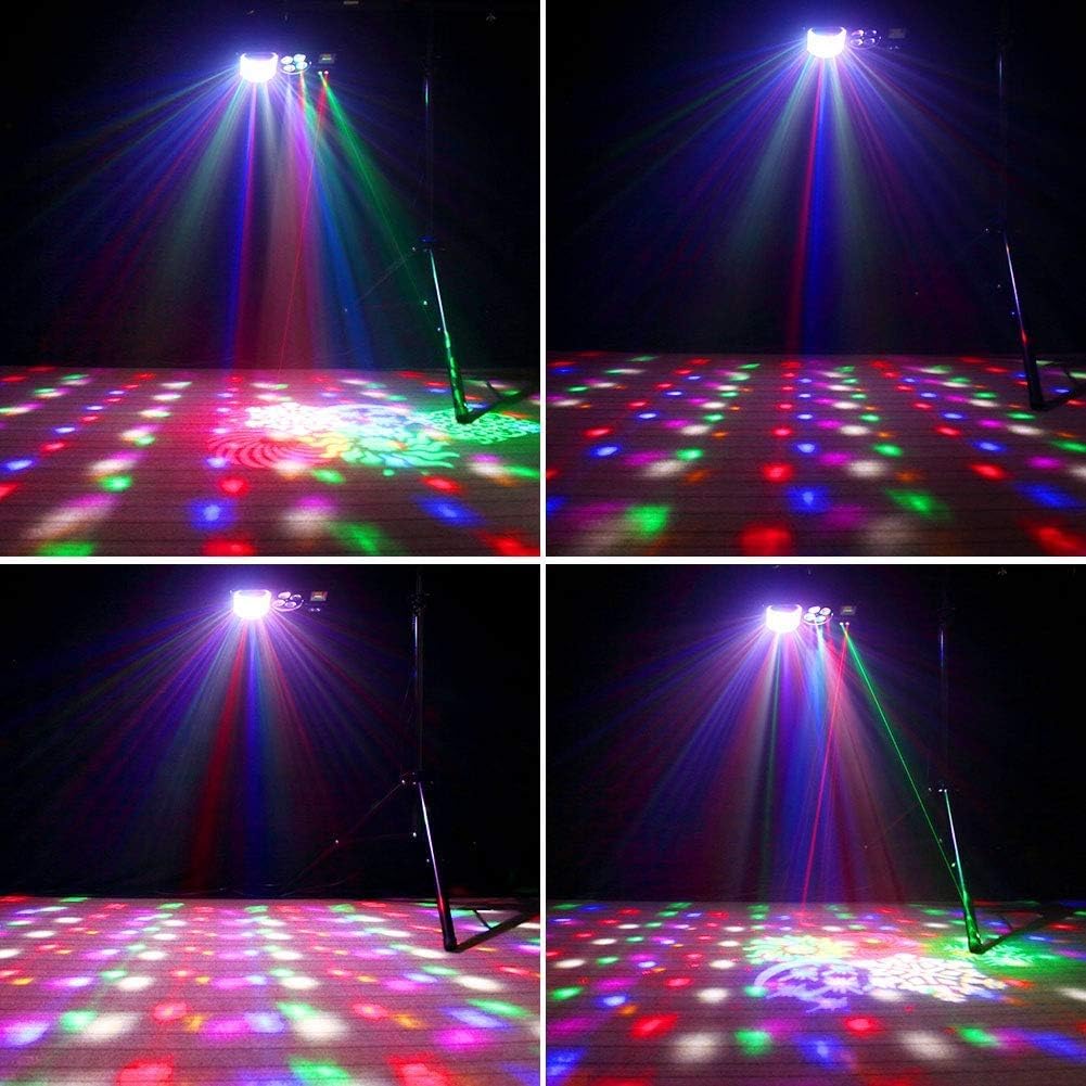 Dj Disco Party Lights Ball Stage Lights 4 in 1 RGBW Lighting Parties Indoor Mixed Lighting Effects Pattern Strobe Light Sound Activated Remote DMX Control for KTV Club Disco Party Wedding