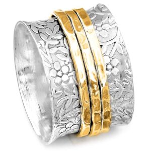 boho-magic 925 sterling silver spinner flowers ring for women with 3 brass fidget rings wide band (9)