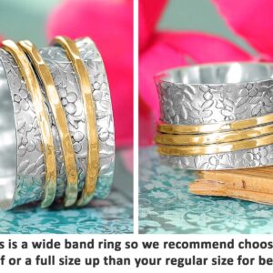 Boho-Magic 925 Sterling Silver Spinner Flowers Ring for Women with 3 Brass Fidget Rings Wide Band (9)