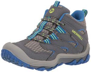 merrell chameleon 7 access mid wtrpf hiking boot, grey/blue, 3 us unisex little kid