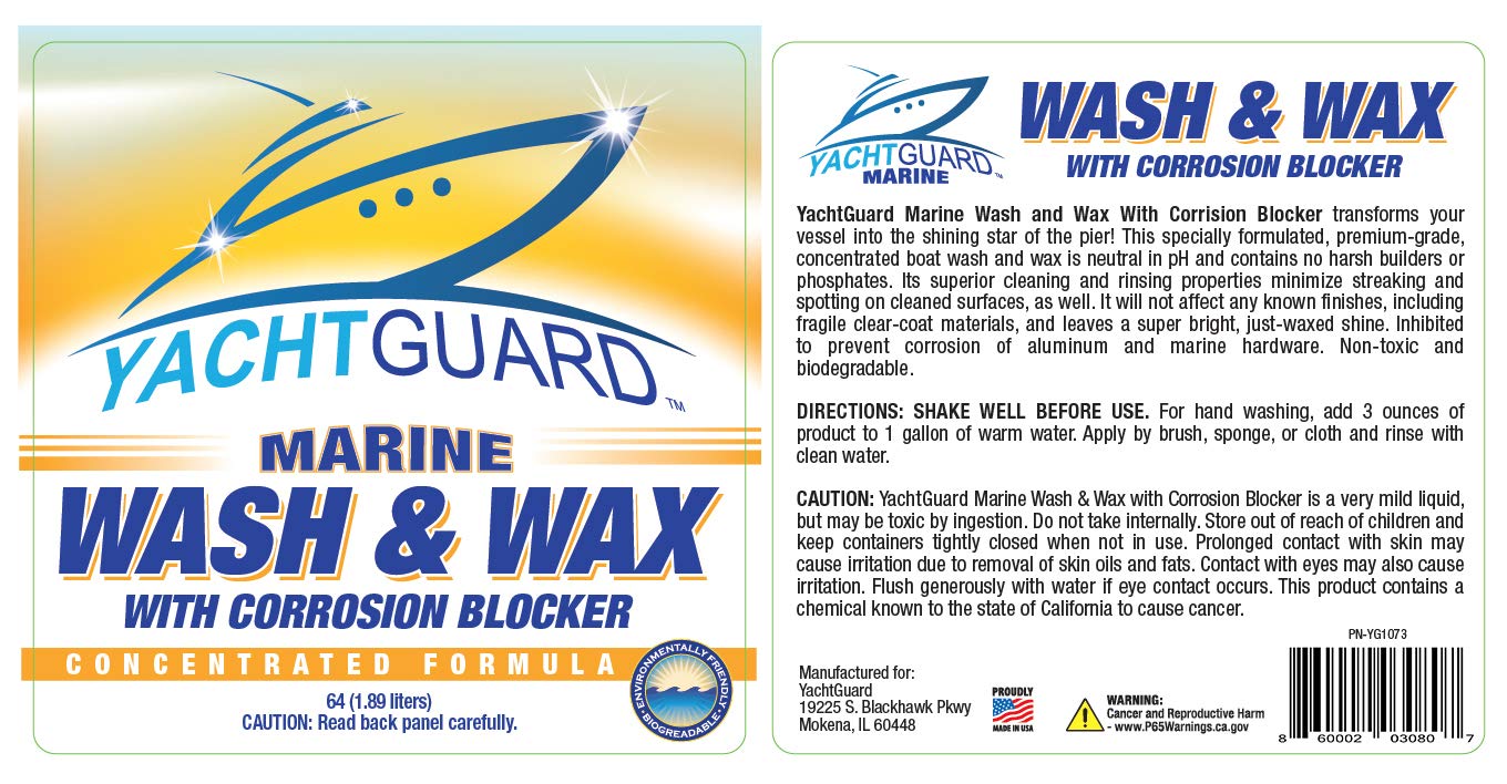 YachtGUARD Marine Wash N Wax - Soap and Wax Concentrate Boat Cleaner for Wet and Dry Vehicles, Detail Spray Safe Enough for All Boat Parts and Multi Surfaces, Biodegradable (64 Oz Bottle)