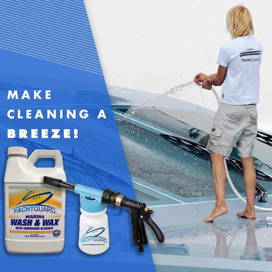 YachtGUARD Marine Wash N Wax - Soap and Wax Concentrate Boat Cleaner for Wet and Dry Vehicles, Detail Spray Safe Enough for All Boat Parts and Multi Surfaces, Biodegradable (64 Oz Bottle)